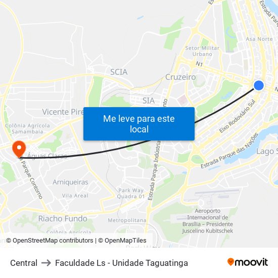 Central to Faculdade Ls - Unidade Taguatinga map