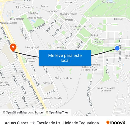 Águas Claras to Faculdade Ls - Unidade Taguatinga map