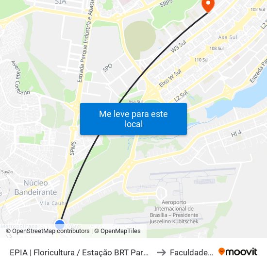 EPIA | Floricultura / Estação BRT Park Way to Faculdade Jk map