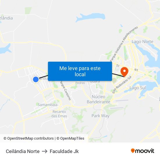 Ceilândia Norte to Faculdade Jk map