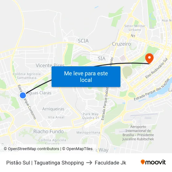 Pistão Sul | Taguatinga Shopping to Faculdade Jk map