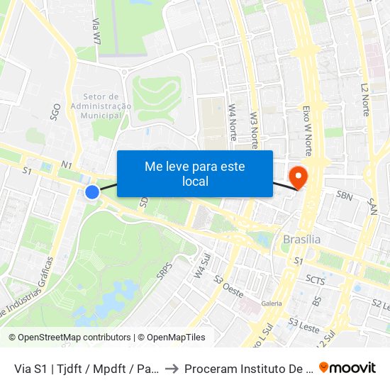 Via S1 | TJDFT / MPDFT / Palácio do Buriti to Proceram Instituto De Odontologia map