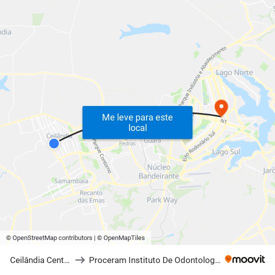 Ceilândia Centro to Proceram Instituto De Odontologia map