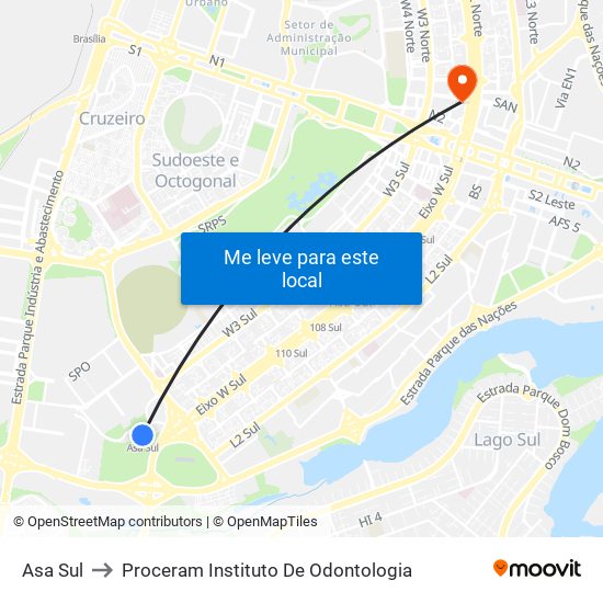 Asa Sul to Proceram Instituto De Odontologia map