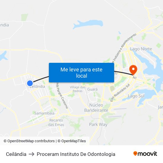 Ceilândia to Proceram Instituto De Odontologia map