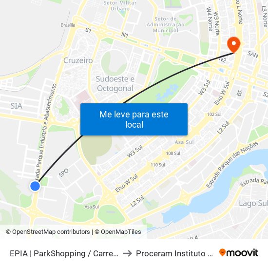 EPIA | ParkShopping / Carrefour (SEMIURBANO) to Proceram Instituto De Odontologia map