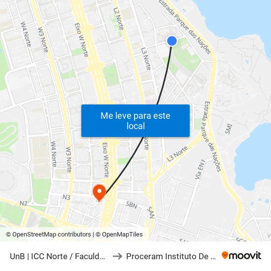 Unb | Icc Norte / Faculdade De Direito to Proceram Instituto De Odontologia map