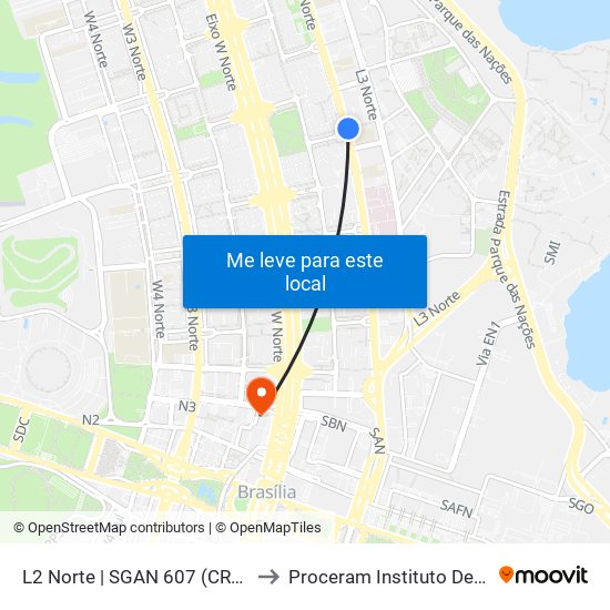 L2 Norte | Sgan 607 (Brasília Medical Center / Cean) to Proceram Instituto De Odontologia map