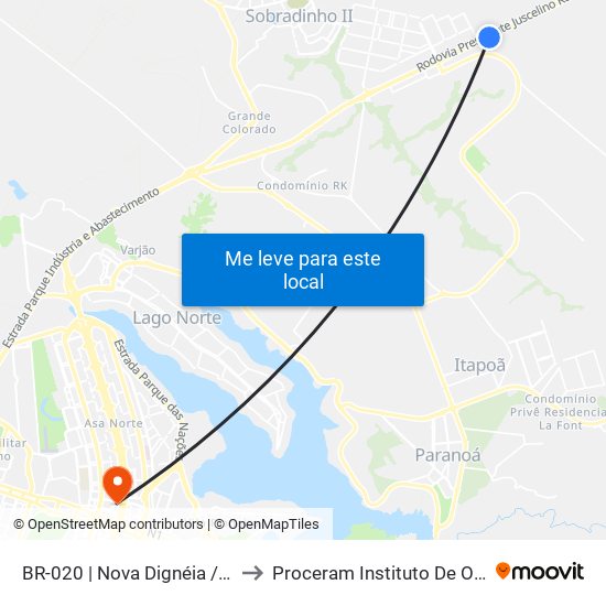 Br-020 | Nova Dignéia / Quadra 18 to Proceram Instituto De Odontologia map