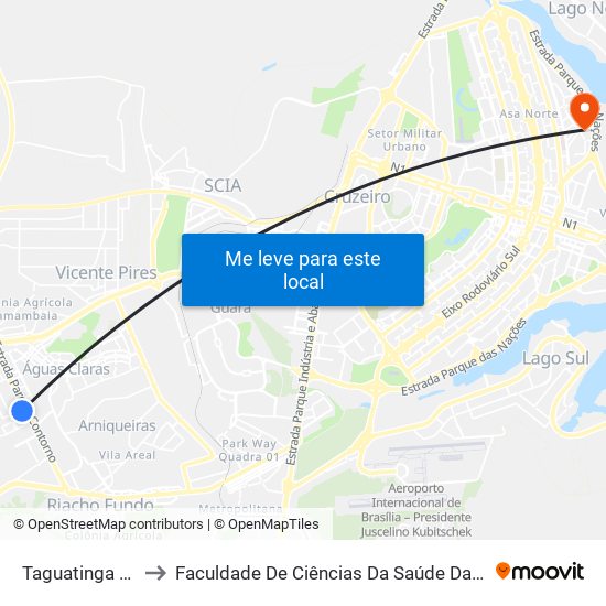 Taguatinga Sul to Faculdade De Ciências Da Saúde Da UnB map