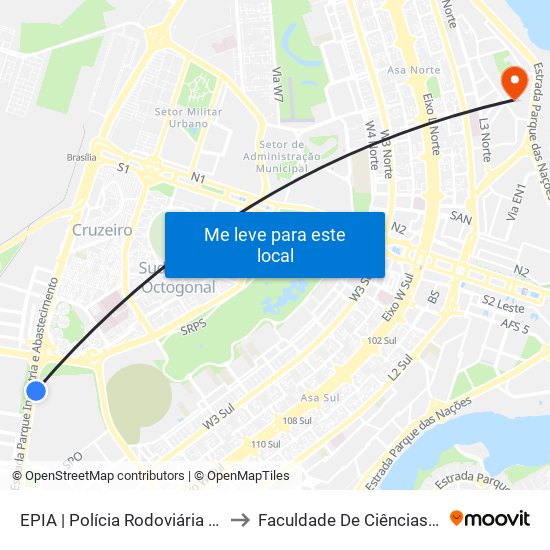 Epia Sul | Sede Prf / Novacap to Faculdade De Ciências Da Saúde Da UnB map