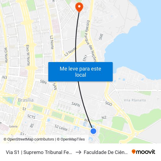 Via S1 | Supremo Tribunal Federal / Praça dos Três Poderes to Faculdade De Ciências Da Saúde Da UnB map