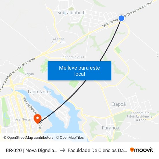 Br-020 | Nova Dignéia / Quadra 18 to Faculdade De Ciências Da Saúde Da UnB map