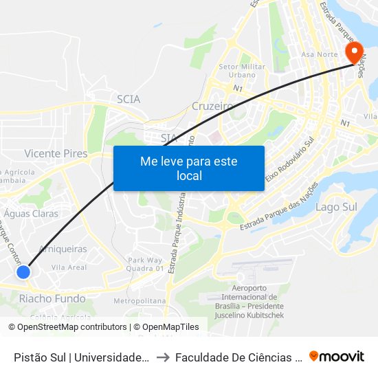 Pistão Sul | Universidade Católica / Estácio to Faculdade De Ciências Da Saúde Da UnB map