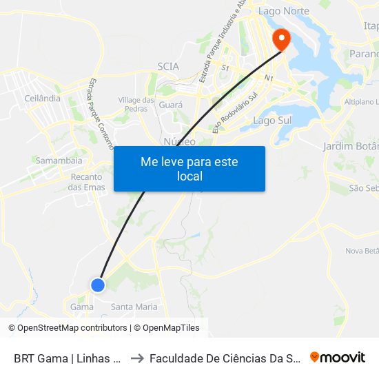 BRT Gama | Linhas Circulares to Faculdade De Ciências Da Saúde Da UnB map
