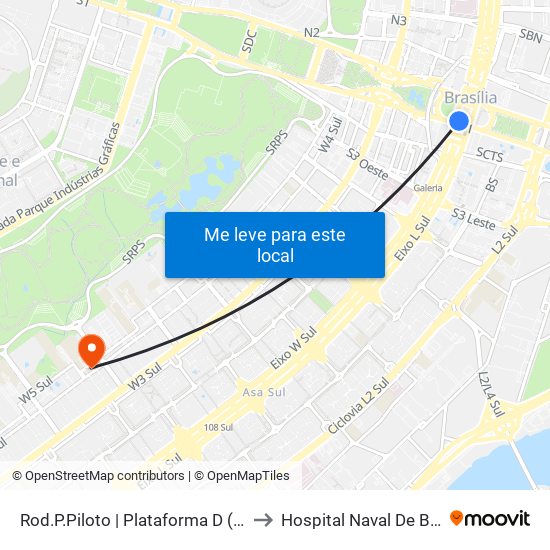 Rod.P.Piloto | Plataforma D (Box 16) to Hospital Naval De Brasília map