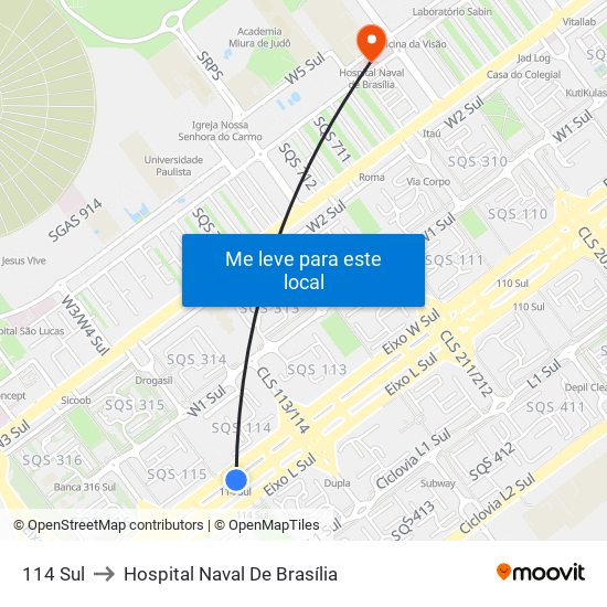 114 Sul to Hospital Naval De Brasília map