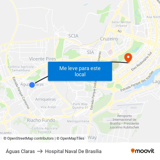 Águas Claras to Hospital Naval De Brasília map