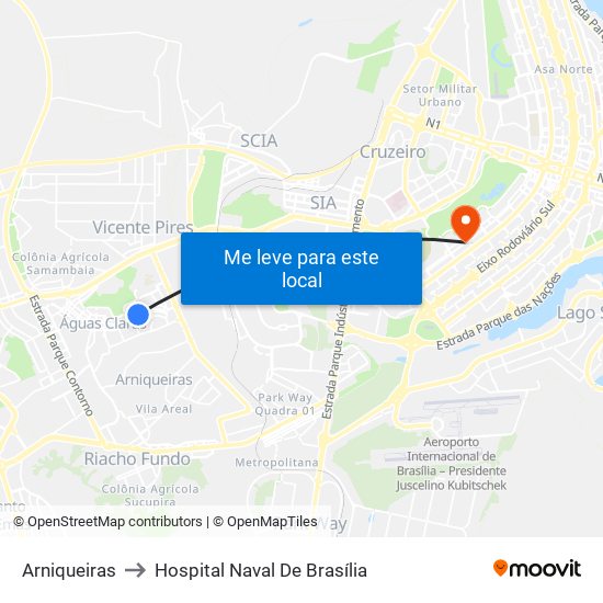 Arniqueiras to Hospital Naval De Brasília map