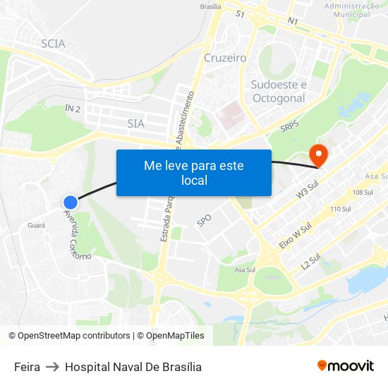 Feira to Hospital Naval De Brasília map