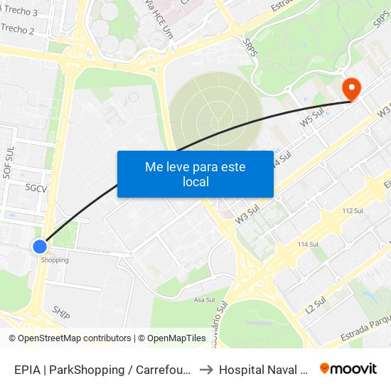 Epia Sul | Parkshopping (Linhas Do Entorno) to Hospital Naval De Brasília map