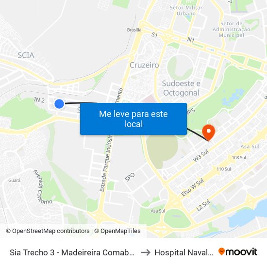 Sia Trecho 3 - Madeireira Comabra/Condor Atacadista to Hospital Naval De Brasília map