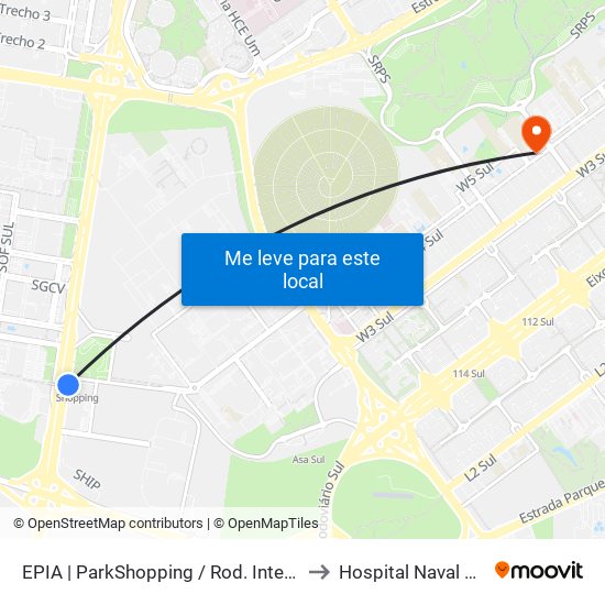 Epia Sul | Parkshopping / Rod. Interestadual / Assaí to Hospital Naval De Brasília map