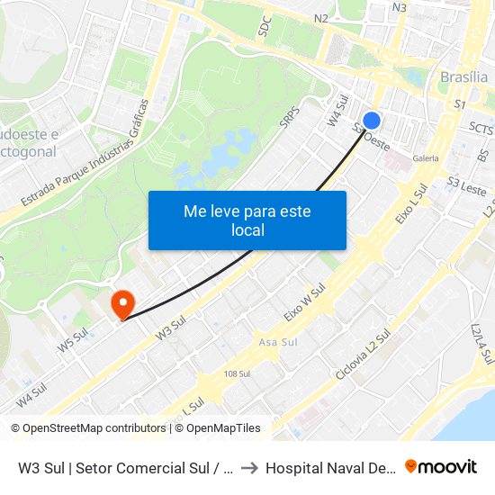 W3 Sul | Setor Comercial Sul / Pátio Brasil to Hospital Naval De Brasília map