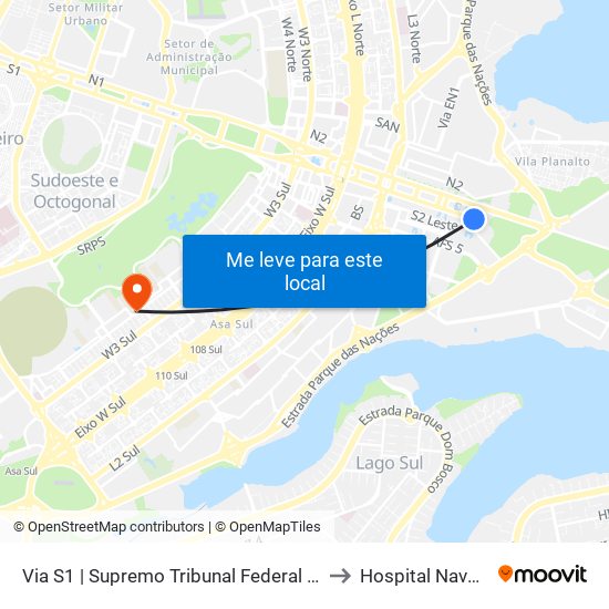 Via S1 | Supremo Tribunal Federal / Praça Dos Três Poderes to Hospital Naval De Brasília map