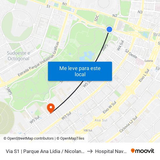 Via S1 | Parque Ana Lídia / Nicolandia / Eixo Ibero-Americano to Hospital Naval De Brasília map