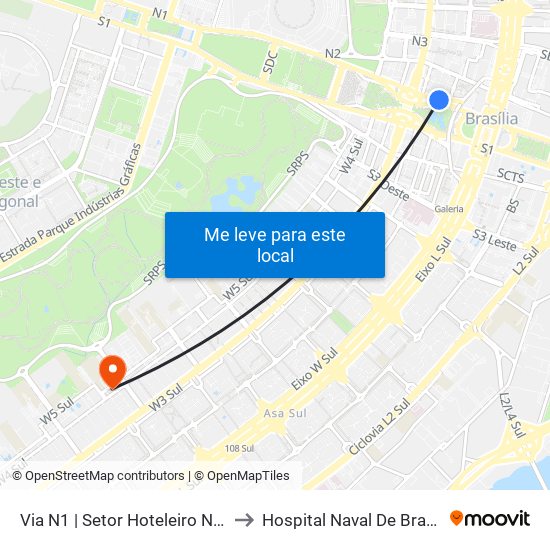 Via N1 | Setor Hoteleiro Norte to Hospital Naval De Brasília map