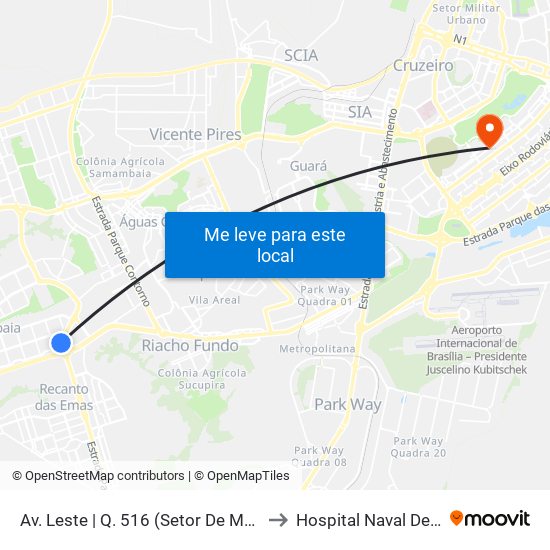 Av. Leste | Q. 516 (Setor De Mansões Q. 5) to Hospital Naval De Brasília map