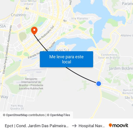 Epct | Cond. Jardim Das Palmeiras (Sentido São Sebastião) to Hospital Naval De Brasília map