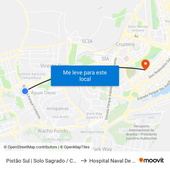 Pistão Sul | Solo Sagrado / Ceub to Hospital Naval De Brasília map