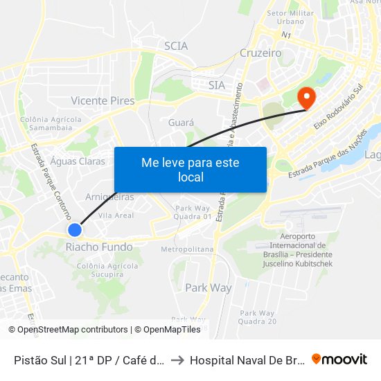 Pistão Sul | Qs 9 (21ª Dp / Café Do Sítio) to Hospital Naval De Brasília map