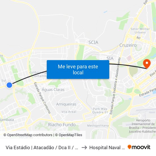 Via Estádio | Atacadão / Dca II / Rodoviária / Estádio to Hospital Naval De Brasília map