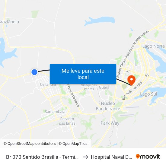Br 070 Sentido Brasília - Terminal Do Setor O to Hospital Naval De Brasília map