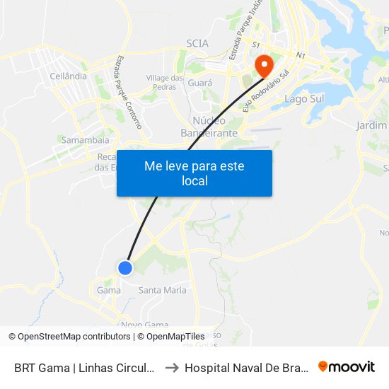 Terminal Brt Gama to Hospital Naval De Brasília map