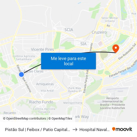 Pistão Sul | Feibox / Patio Capital / Assaí / Leroy Merlin to Hospital Naval De Brasília map