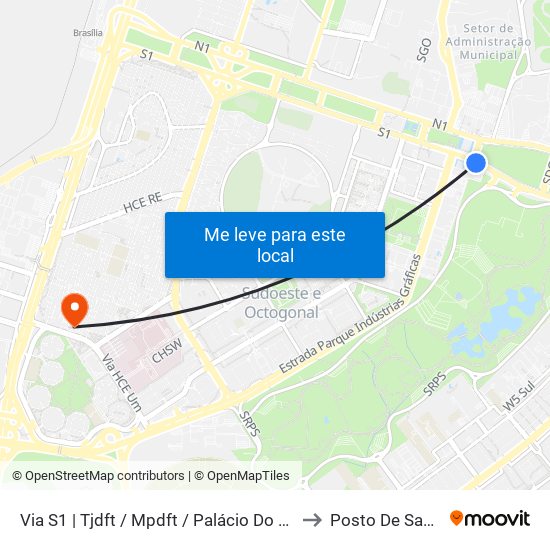 Via S1 | Tjdft / Mpdft / Palácio Do Buriti to Posto De Saude map