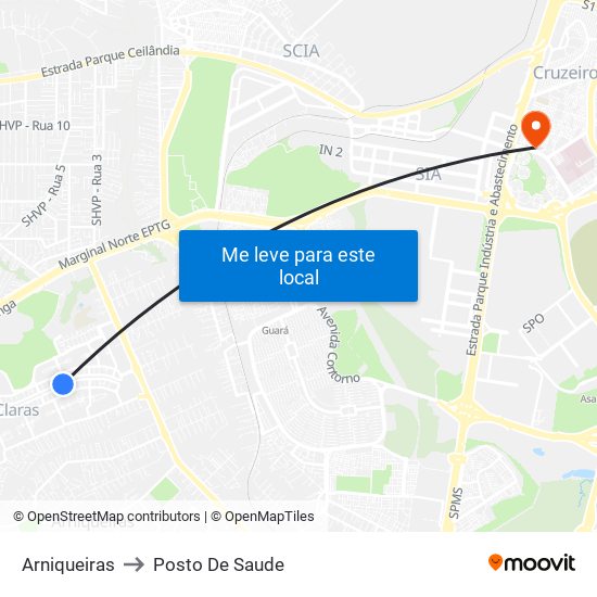 Arniqueiras to Posto De Saude map