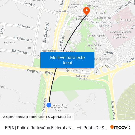 Epia Sul | Sede Prf / Novacap to Posto De Saude map