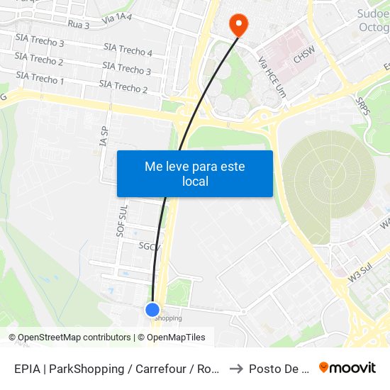 Epia Sul | Parkshopping / Carrefour / Rod. Interestadual / Assaí to Posto De Saude map