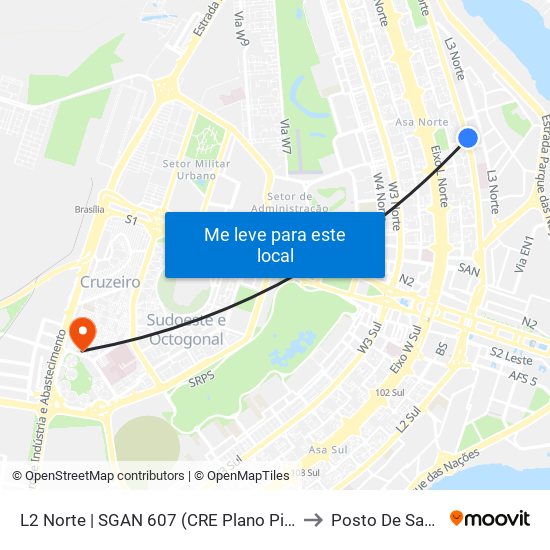 L2 Norte | Sgan 607 (Brasília Medical Center / Cean) to Posto De Saude map