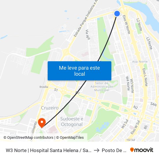 W3 Norte | Hospital Santa Helena / Santa Lúcia Norte to Posto De Saude map