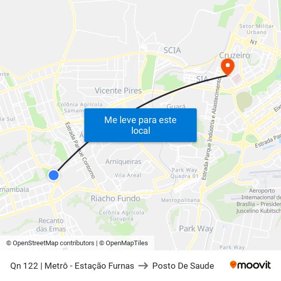 Qn 122 | Metrô - Estação Furnas to Posto De Saude map