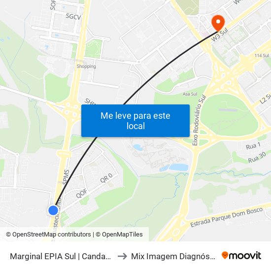 Marginal EPIA | Candangolândia (Lado Oposto) to Mix Imagem Diagnóstico Por Imagem map
