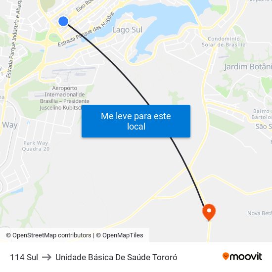 114 Sul to Unidade Básica De Saúde Tororó map