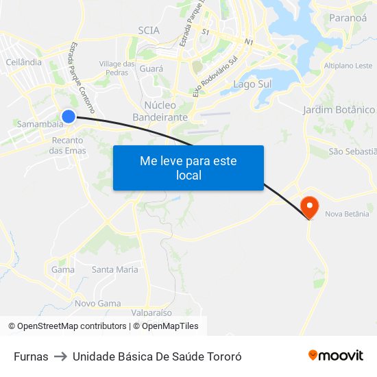 Furnas to Unidade Básica De Saúde Tororó map