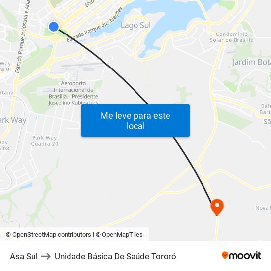 Asa Sul to Unidade Básica De Saúde Tororó map